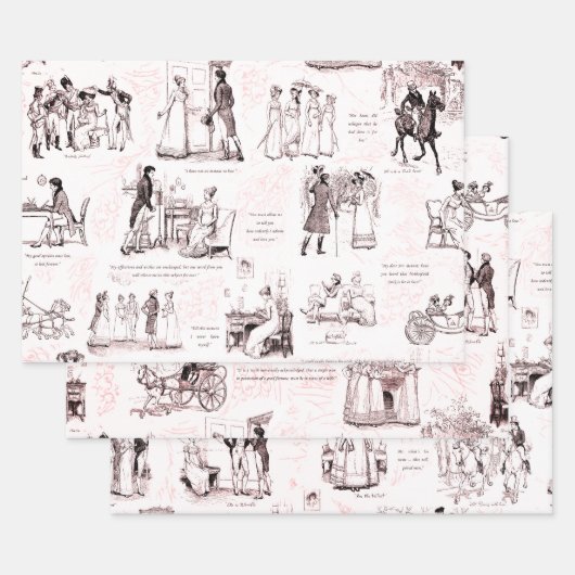 Stolz und Vorurteile Weinrosa Toile Zitate Geschenkpapier Set (Set)