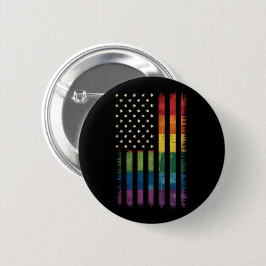 Stolz USA Amerika Regenbogenflagge LGBTQ gestört Button (Vorne & Hinten)