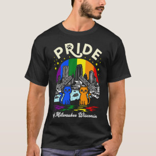 Stolz von Milwaukee City Wisconsin Katzen Regenbog T-Shirt
