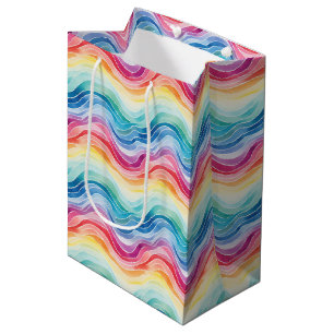 Stolz Welliges Regenbogenstreifen-Muster Wein, Kle Mittlere Geschenktüte