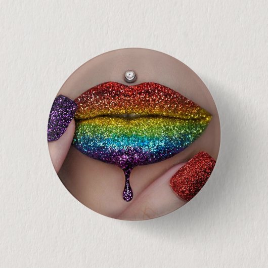 Stolze Abzeichen - Regenbogen Lipstick Lesbian Button (Vorderseite)