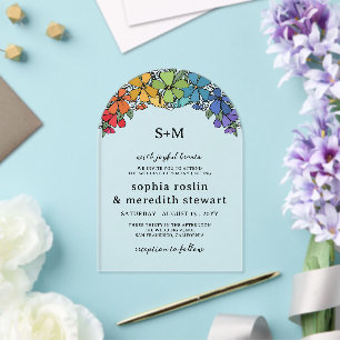 Stolze Blumenbogen-Monogramm-LGBT-Hochzeit Acryleinladungen