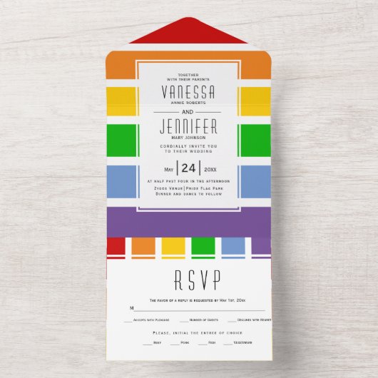 Stolze Fahne Streifen homosexuell, lesbische Hochz All In One Einladung (Innen Boden)