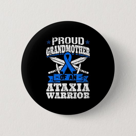 Stolze Großmutter eines Ataxia Kriegers Blue Aware Button (Vorderseite)