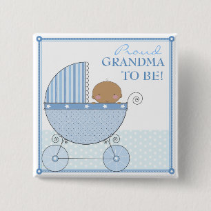 Stolze Großmutter, zum ethnischer Baby-Blau-Wagen Button