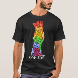 Stolze Katze Stapel Regenbogen Gay Pride Lgbt Tier T-Shirt