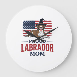 Stolze Labrador-Mama patriotisches Hund-Halloween- Große Wanduhr