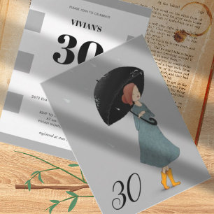 Stolze Lady am Regentag 30. Geburtstag Einladung
