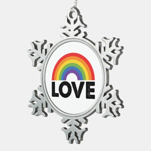 Stolze Liebe ist Liebe Gay Equality Rainbow LGBTQ Schneeflocken Zinn-Ornament (Rechts)