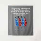 Stolze Maasai Morans: Tal in Blau und Rot markiere Wandteppich (Vorderseite)