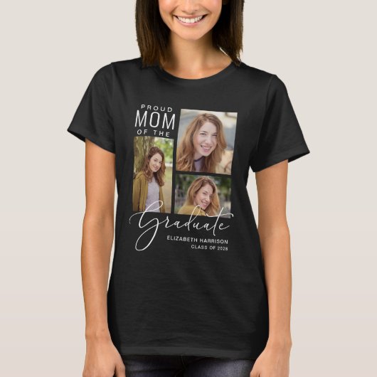 Stolze Mama des Graduate Foto Script Black T-Shirt (Vorderseite)