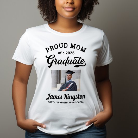 Stolze Mama eines 2025 Graduate White Custom Fotos T-Shirt