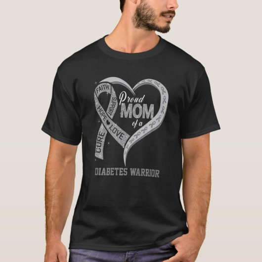 Stolze Mama eines Diabetes-Kriegers Ribbon Herz Pr T-Shirt (Vorderseite)