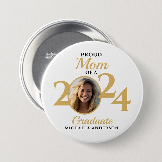 Stolze Mama eines Fotos und Namens für Hochschulab Button (Vorne & Hinten)