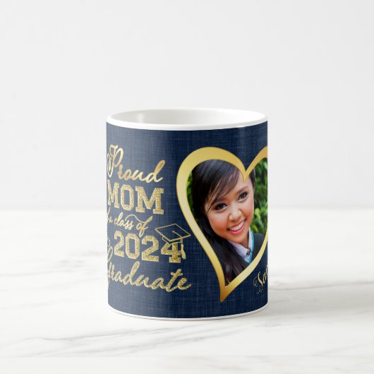 Stolze Mama eines Graduate Foto Navy Blue Gold 202 Kaffeetasse (Mittel)