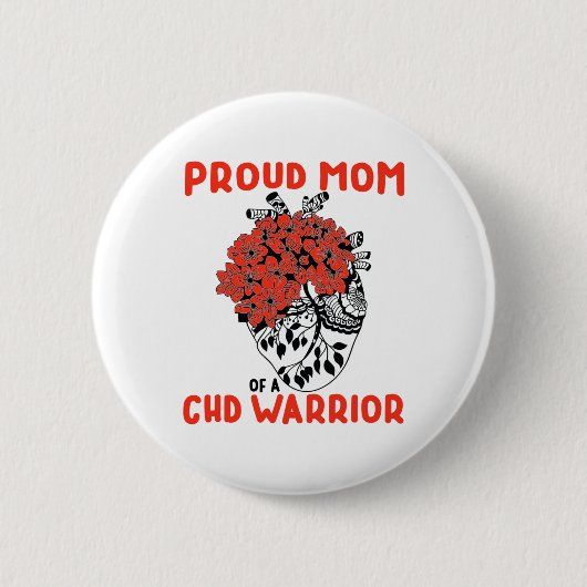Stolze Mutter des CHD-Kriegers Hübsche rote Blume Button (Vorderseite)