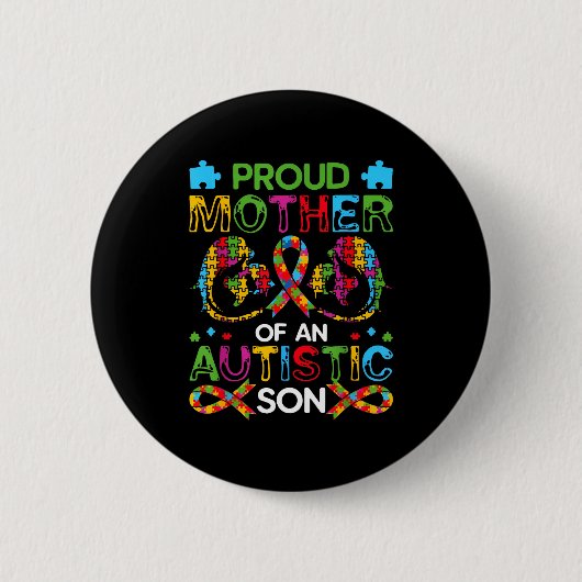 Stolze Mutter eines autistischen Sohnes Autismus-B Button (Vorderseite)
