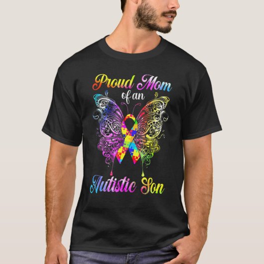 Stolze Mutter eines autistischen Sohnes Schmetterl T-Shirt (Vorderseite)