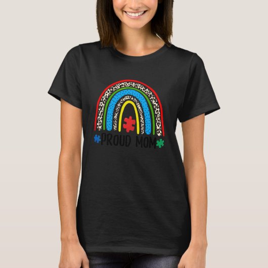 Stolze Mutter Leopard Regenbogen Autismus-Bewussts T-Shirt (Vorderseite)