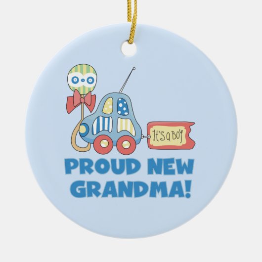 Stolze neue Großmutter ist es ein Jungen-Geschenke Keramik Ornament (Vorne)