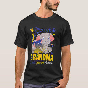 Stolze Oma Down-Syndrom-Elefant Gelb & Blau T-Shirt