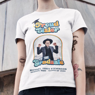 Stolze Schwester des Graduierten Foto Groovy Retro T-Shirt