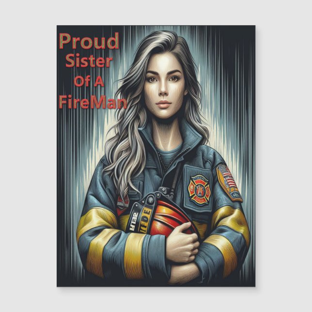 Stolze Schwester einer Feuerwehrrobotik Magnetkarte (Vorderseite)