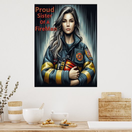 Stolze Schwester einer Feuerwehrrobotik Poster (Küche)