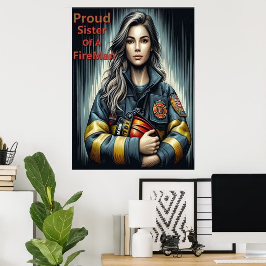 Stolze Schwester einer Feuerwehrrobotik Poster (Heimbüro)
