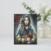 Stolze Schwester einer Feuerwehrrobotik Postkarte (Stehend Vorderseite)