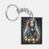 Stolze Schwester einer Feuerwehrrobotik Schlüsselanhänger (Vorderseite links)