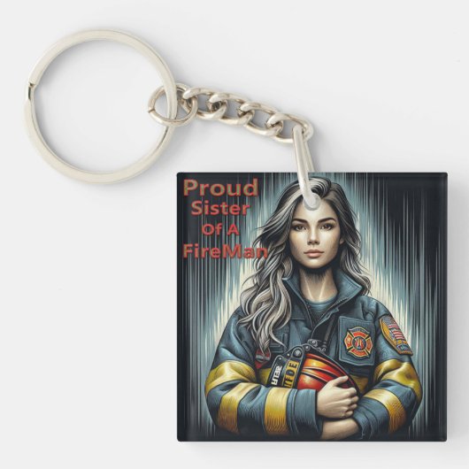 Stolze Schwester einer Feuerwehrrobotik Schlüsselanhänger (Vorderseite)