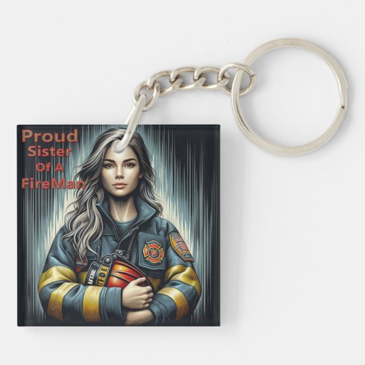 Stolze Schwester einer Feuerwehrrobotik Schlüsselanhänger (Rückseite)
