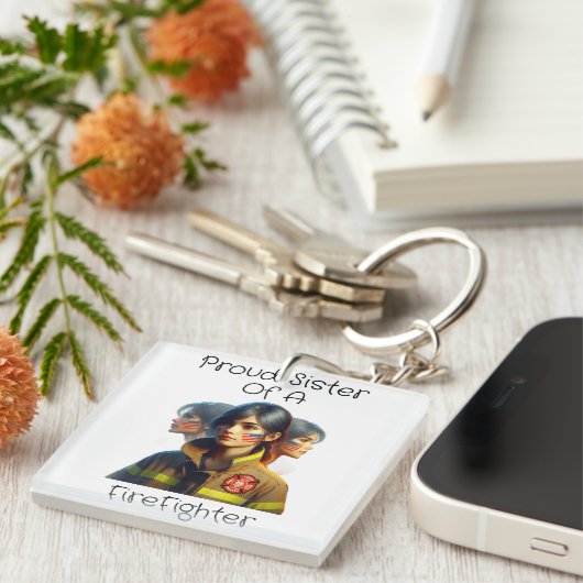 Stolze Schwester eines Feuerwehrkopfes bestimmt Au Schlüsselanhänger (Vorderseite rechts)