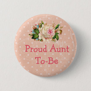 "Stolze Tante" Baby Shower Button Koralle