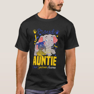 Stolze Tante Down-Syndrom-Elefant Gelb & Blau T-Shirt