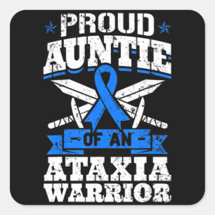 Stolze Tante eines Ataxia-Krieger-Bewusstseinsband Quadratischer Aufkleber