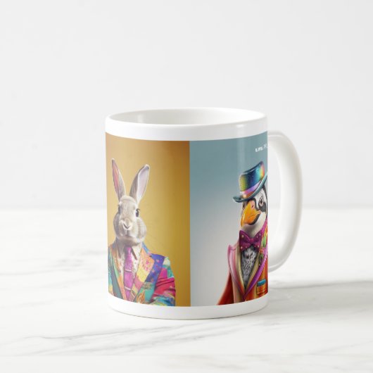 Stolze Tiere: Chinchilla, Bunny, Pinguin Kaffeetasse (VorderseiteRechts)