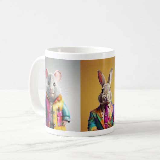 Stolze Tiere: Chinchilla, Bunny, Pinguin Kaffeetasse (Vorderseite Links)