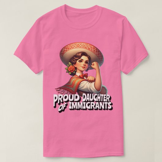 Stolze Tochter der Einwanderer Retro Rosa T-Shirt (Design vorne)