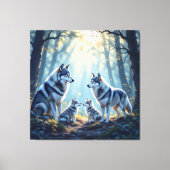 „Stolze Wolfsfamilie im Einklang der Natur“ Leinwanddruck (Vorderseite)