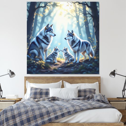 „Stolze Wolfsfamilie im Einklang der Natur“ Leinwanddruck (Insitu (Schlafzimmer))