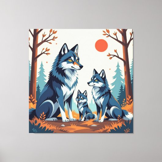 „Stolze Wolfsfamilie im Einklang der Natur“ Leinwanddruck (Vorderseite)
