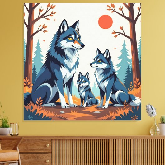 „Stolze Wolfsfamilie im Einklang der Natur“ Leinwanddruck (Insitu (Wohnzimmer))