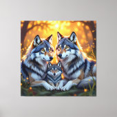 „Stolze Wolfsfamilie im Einklang der Natur“ Leinwanddruck (Vorderseite)