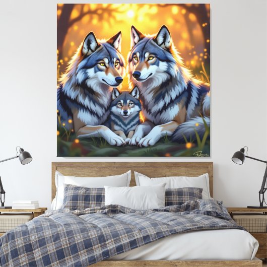 „Stolze Wolfsfamilie im Einklang der Natur“ Leinwanddruck (Insitu (Schlafzimmer))