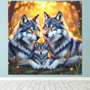 „Stolze Wolfsfamilie im Einklang der Natur“ Leinwanddruck