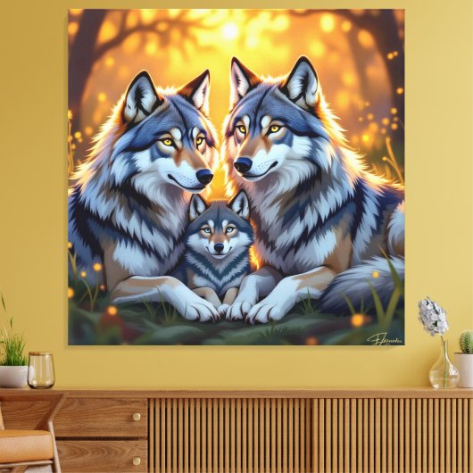 „Stolze Wolfsfamilie im Einklang der Natur“ Leinwanddruck (Insitu (Wohnzimmer))