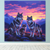 „Stolze Wolfsfamilie im Einklang der Natur“ Leinwanddruck (Insitu (Holzboden))
