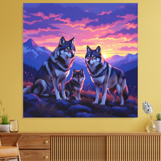 „Stolze Wolfsfamilie im Einklang der Natur“ Leinwanddruck (Insitu (Wohnzimmer))
